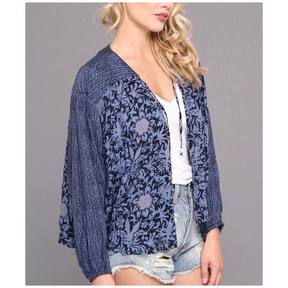 Free people blue mixed print paisley balloon sleeve open cardigan small - Picture 4 of 13